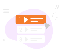 A circular button colored white and orange, displaying a music note